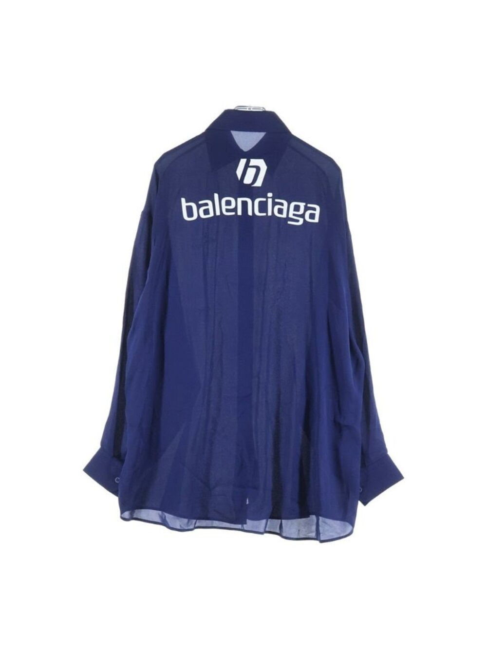 Balenciaga Printed Silk Blouse Both Sideslogo Print Long Sleeve Shirt Blue